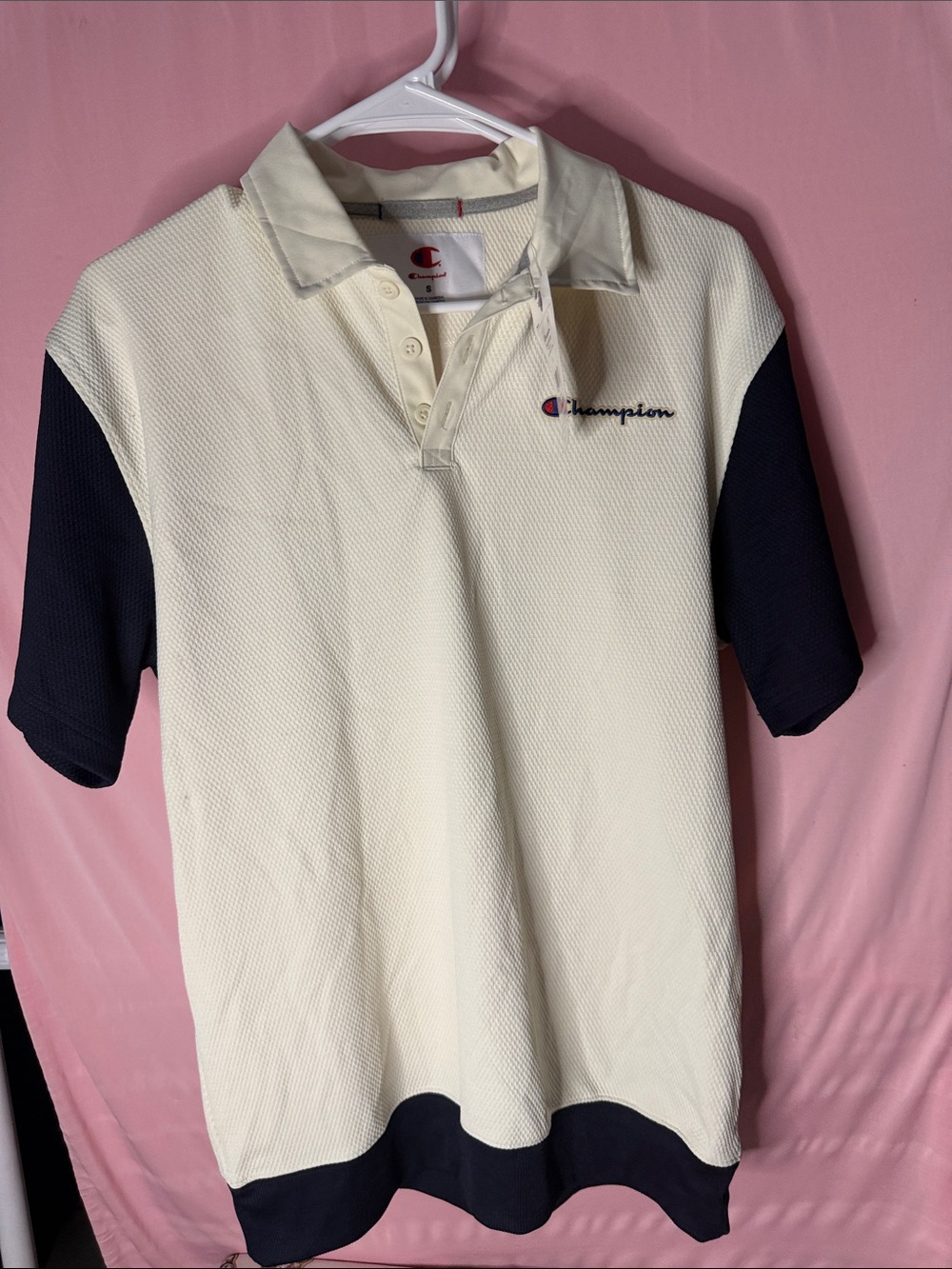 Champion Two-Tone Polo Shirt in Cream and Navy
